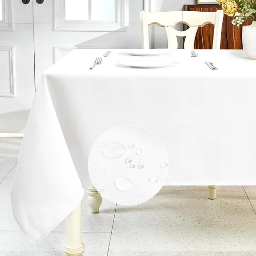 Miniatura 13 de IVAPUPU Mantel de Lino Texturizado para Mesa Rectangular - Mantel de Tela Impermeable Rectangular Sin Arrugas Limpiable Cubierta de Comedor