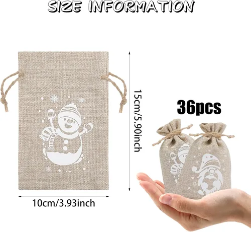 Miniatura 2 de CCINEE 36 bolsas de arpillera de Navidad, 4 x 6 pulgadas con cordón de arpillera de Navidad, bolsas de dulces de regalo con doble cordón de yute, 36