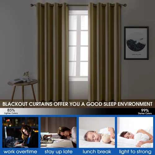 Miniatura 5 de HOMEIDEAS 2 paneles de cortina de seda sintética, cortinas opacas para dormitorio