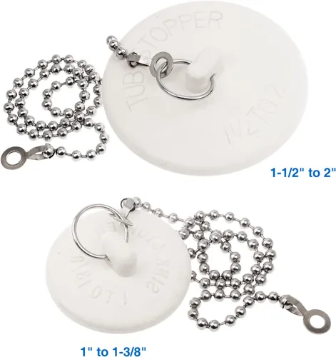 Miniatura 2 de 6 Paquetes de Tapones para Bañera, Tapones de Goma para Desagüe de Bañera, 2 Piezas de Cadena de Cuentas de Acero Inoxidable de 15", 6 Tamaños
