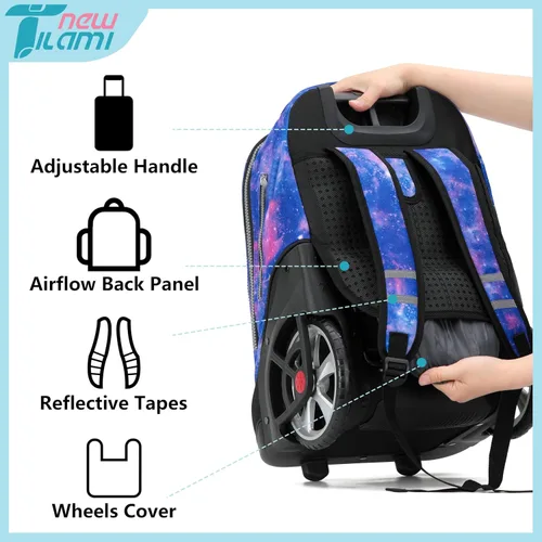 Miniatura 94 de NEW TILAMI Mochila con ruedas de 19 pulgadas con bolsa de almuerzo para niñas y niños, mochila para laptop con ruedas, bolsa de mano duradera