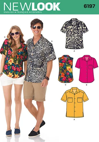Simplicity U06197A New Look Easy to Sew - Kit de patrones de costura para camisa con botones para hombres y mujeres, código 6197, tallas XS-XL