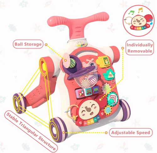 Miniatura 5 de QDRAGON Caminador 5 en 1 para bebé, andador de empuje para bebés, montado como scooter/motocicleta/centro de actividad/panel desmontable, juguetes