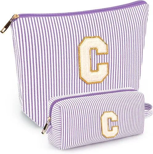 Miniatura 13 de 2 piezas de bolsas de maquillaje iniciales para mujeres: bolsa de cosméticos para viaje y artículos de tocador - Regalos de cumpleaños para niñas