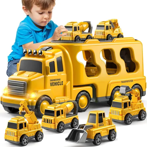 Miniatura 8 de JUKUDAHU Camiones para niños pequeños de 2 a 4 años 1-3 4-8 4-7 para niños y niñas, camiones de juguete de construcción de 5 en 1 para niños