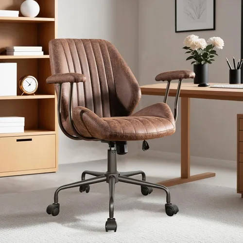 Miniatura 25 de ovios Silla de oficina ergonómica, sillas ejecutivas de piel sintética con respaldo alto y cojín grueso, cómodo sillón giratorio moderno de mediados