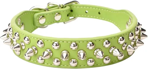 Miniatura 7 de Collar ajustable de piel sintética con remaches de clavos para gatos, cachorros y perros.