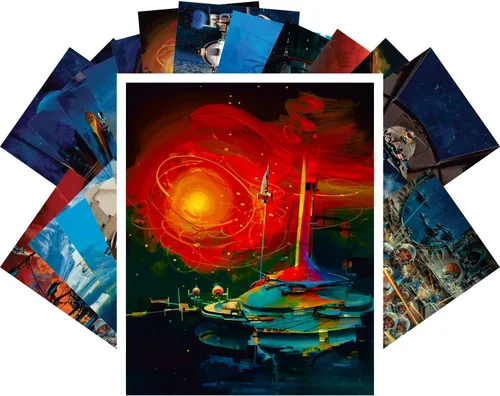 Miniatura 25 de PIXILUV Postales vintage 24 piezas Vintage SciFi Comic Book Art Magazine Covers Negro