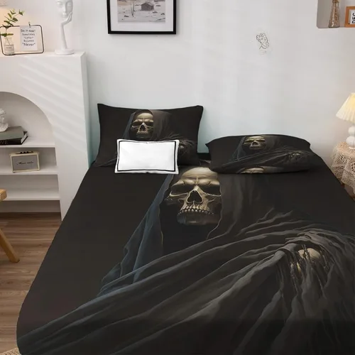 Miniatura 3 de Grim Reaper Sábanas de tamaño individual – Sábanas de Halloween para niños y niñas, juego de sábanas aterradoras, microfibra suave y bolsillo