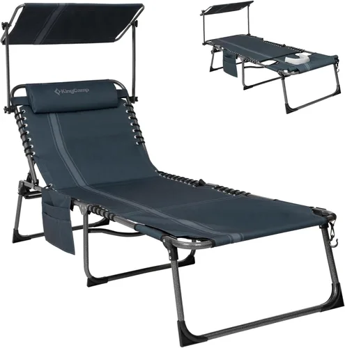 Miniatura 27 de KingCamp Silla de bronceado con agujero facial, sillas de descanso plegables para exteriores, cómodas, ajustables, de 5 posiciones, tumbona plegable
