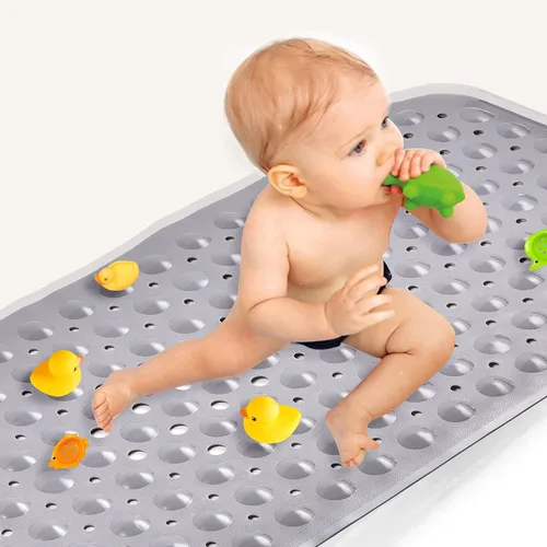 Miniatura 8 de Sheepping Alfombra de baño para bebé antideslizante extra larga para niños, de 40 x 16 pulgadas, alfombrilla de baño ecológica con 200 ventosas Azul