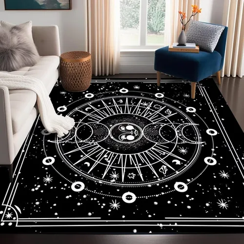 5' X 7' Alfombra con diseño de sol y luna, alfombras boho celestiales para dormitorio, sala de estar, estilo bohemio, oculto, media luna, solar,