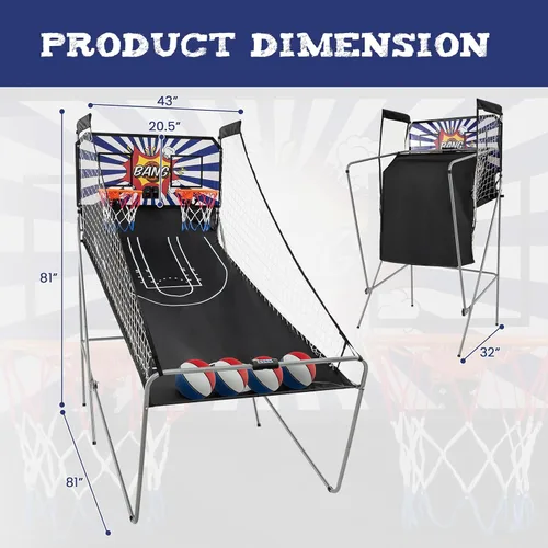 Miniatura 8 de Giantex Juego de arcade de baloncesto plegable, juego de arcade de baloncesto electrónico de doble disparo con 8 modos de juego, 4 bolas, 2 aros