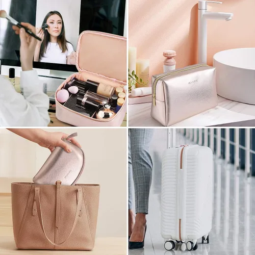 Miniatura 2 de Bolsa de maquillaje Bolsa de cosméticos portátil para viajar Bolsa de maquillaje, 3 piezas - rosa, Organizador de bolsas de maquillaje