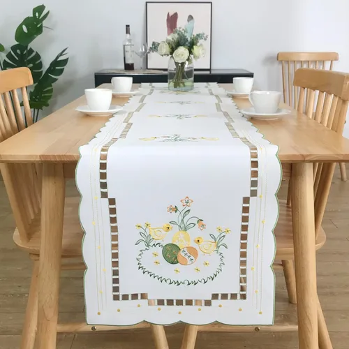 Miniatura 19 de Mantel bordado para decoración de encaje a prueba de polvo, sin arrugas, lavable, floral, rectangular, para cocina, comedor, vacaciones, cumpleaños