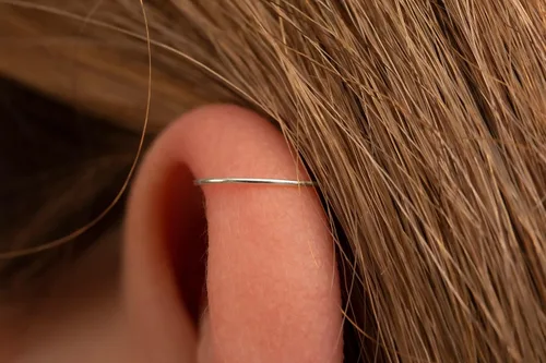 Miniatura 76 de Aretes de aro de oro de plata – Aretes de aro para mujer, dos piezas de aros de plata fina rellenos de oro, aro de hélice, anillo de tragus, aro