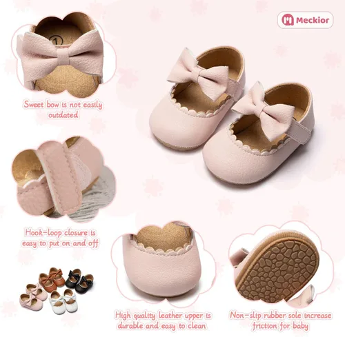 Miniatura 5 de Meckior Zapatos deportivos para bebé y niñas, suela suave, con lazo, princesa, vestido de boda, Mary Jane, planos, para recién nacidos, ligeros