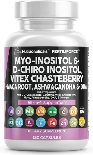 Clean Nutraceuticals Myo-Inositol & D-Chiro Inositol 2050mg Suplemento de Fertilidad Proporción 40:1 - Vitaminas Prenatales para Mujeres con