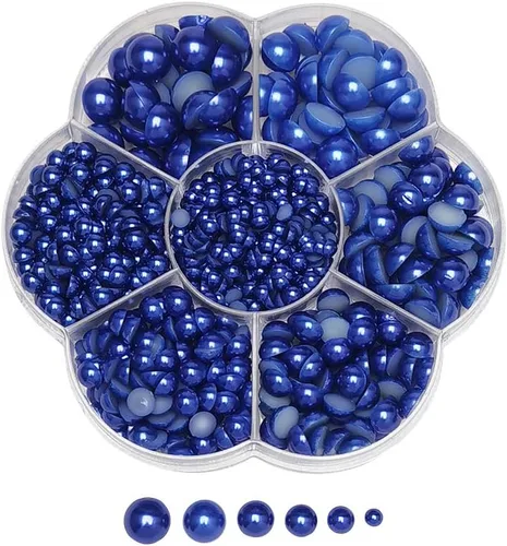 Miniatura 15 de Chenkou Craft 1900 piezas surtidas de 7 tamaños (3/4/5/6/7/8/0.394 in), cuentas azules de imitación de media perla con parte trasera plana, cuentas