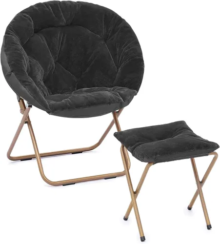 Miniatura 63 de Cómoda silla con platillo, silla de sala de estar, silla plegable acolchada suave de piel sintética, cómoda silla cuadrada de luna para sala