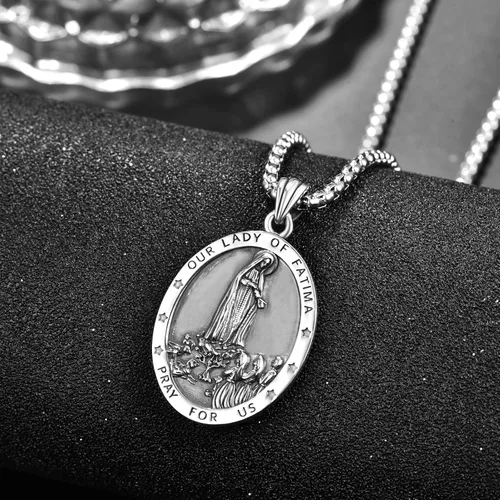 Miniatura 4 de ADMETUS Collar de plata de ley 925 con diseño de santo patrón, collar de amuleto, joyería de cruz para hombre con cadena Rolo de 0.098 in, 22