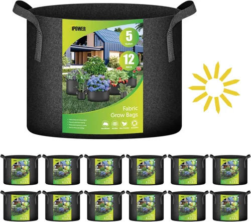 Miniatura 9 de iPower Paquete de 12 bolsas de cultivo de 1 galón, macetas de tela no tejida de aireación gruesa resistente con asas de nailon y 12 etiquetas