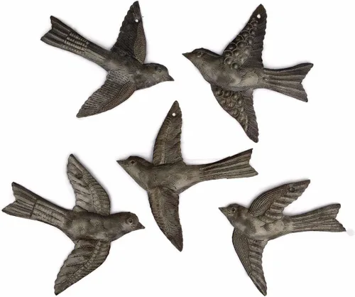 Juego de 5 pájaros decoración de pared, bonitos pájaros voladores, para interiores y exteriores, hechas a mano, decoraciones de pared para sala de