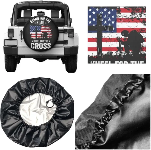 Miniatura 5 de Funda para neumáticos de repuesto con la bandera estadounidense, protectores de rueda resistentes a la intemperie y al polvo, ajuste universal