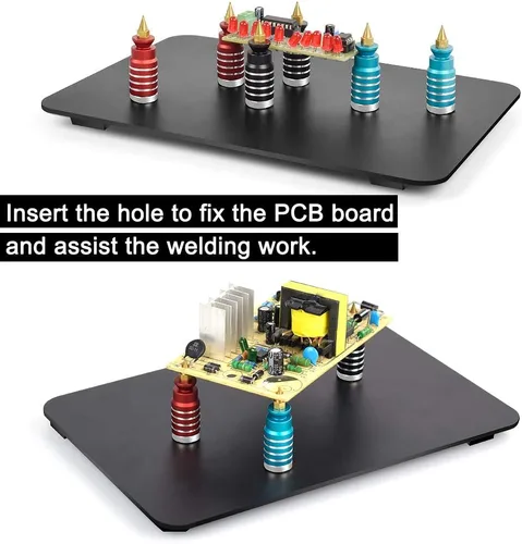 Miniatura 3 de Estación de soldadura con manos de ayuda magnéticas NOEVSBIG con base grande y resistente, 6 soportes para PCB, 5 brazos flexibles con clip