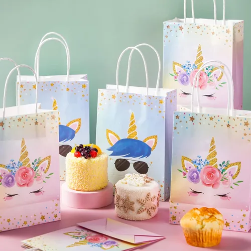 Miniatura 5 de Gersoniel 16 bolsas de unicornio para fiesta con asas, bolsas de regalo de unicornio para regalos de fiesta de cumpleaños