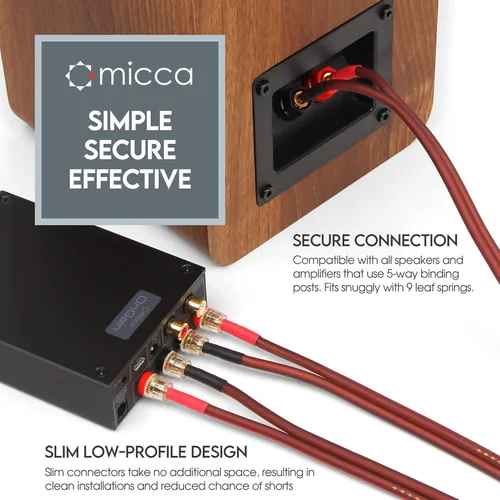 Miniatura 4 de Micca - Juego de cables de altavoz de cobre puro calibre 14, 6.6 pies cada uno (2 metros), paquete de 2 pares, conectores de clavija banana chapados