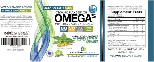 Miniatura 2 de Mezcla Omega 3-6-9 con DPA, EPA, DHA, ALA y GLA con Borraje, pescado y aceite de semilla de lino orgánico – Más de 2,400 miligramos de fuerza – Sin