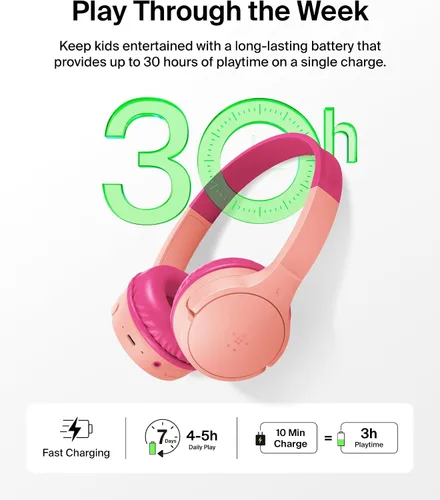 Miniatura 3 de Belkin SoundForm Mini con estuche - Auriculares inalámbricos Bluetooth para niños con vida útil de batería de 30H, límite de volumen seguro de 85dB