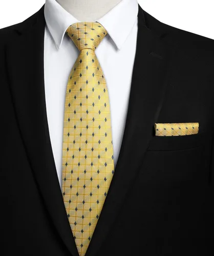 Miniatura 227 de HISDERN Conjunto de corbata a cuadros a cuadros pañuelo tejido clásico formal para hombre corbata y bolsillo cuadrado