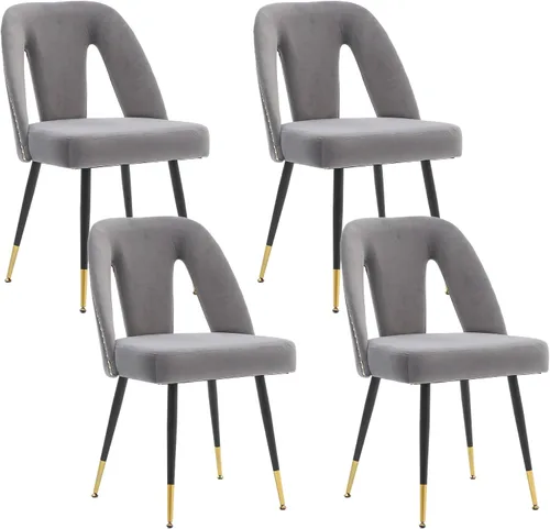 Miniatura 12 de Aoowow Juego de 2 sillas de comedor modernas, sillas laterales tapizadas de terciopelo con cabezas de clavos y patas de metal negro con punta Azul