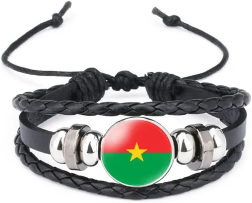 Miniatura 68 de vmcoatdu Mundial Muchas Banderas Nacionales Brazalete Retro de Aleación de Cuero para Pulsera de Cuerda Trenzada de Bandera Nacional