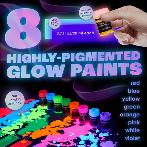 Miniatura 2 de neon nights, pintura que brilla en la oscuridad luminiscente fosforescente pintura autoluminosa - Juego de 8