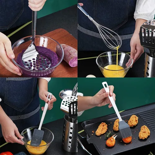 Miniatura 7 de Berglander - Juego de utensilios de cocina de acero inoxidable, set de 13 piezas, con soporte para utensilios, antiadherentes y resistentes al