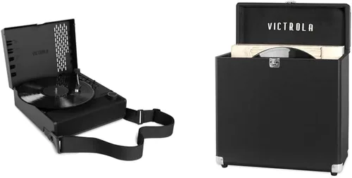Victrola Revolution GO - Tocadiscos portátil Bluetooth de 3 velocidades y estuche de transporte y almacenamiento de discos de vinilo vintage, color