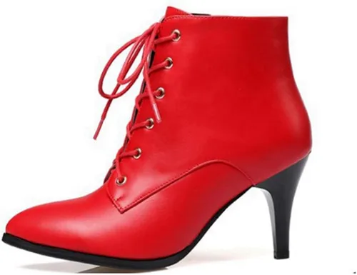 Miniatura 2 de MIOKE Botas de tobillo de tacón de aguja para mujer, botas puntiagudas con cordones y cremallera, botas cortas
