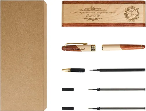 Miniatura 4 de Juego de bolígrafos de madera grabados personalizados, bolígrafo ejecutivo y caja con personalización gratuita, bolígrafo con estuche para regalo (A)