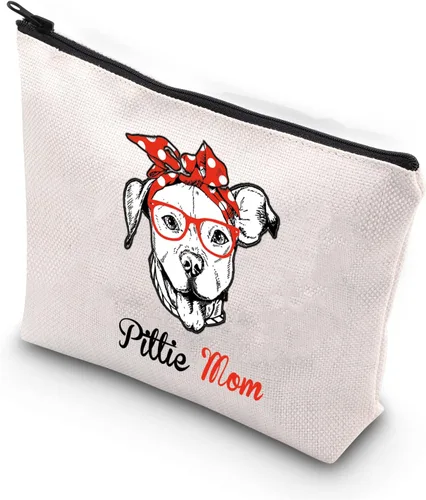 BDPWSS Pittie Mom Gift Pitbull Dog Lovers Bolsa de maquillaje Pitbull Mama Regalo del Día de la Madre Crazy Dog Lady Bolsa de Cosméticos para Amigo