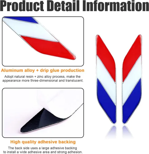 Miniatura 4 de Ziciner - 2 piezas de emblema 3D con bandera de Francia, emblema de guardabarros delantero para auto, calcomanías de aleación para auto