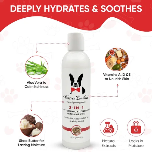 Miniatura 4 de Warren London Champú y acondicionador 2 en 1 para cachorros, 8 onzas, aroma a polvo para bebé sin lágrimas, fórmula hidratante de aloe y manteca