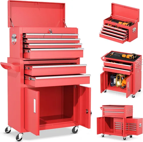 Miniatura 23 de INTERGREAT Baúl rodante para herramientas de 8 cajones, baúl para herramientas ensamblado con ruedas, caja de herramientas superior desmontable