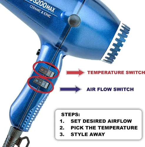 Miniatura 2 de Turbo Power Twin Turbo 3200 MAX - Secador de pelo de cerámica y negro iónico + difusor de malla metálica M Hair Designs (paquete), secadora