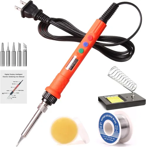 Miniatura 13 de Kit de soldar LDK de 60W, 110V, con temperatura ajustable, pistola de soldar eléctrica, herramienta de soldar, 5 piezas de puntas de repuesto y 60w
