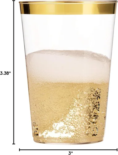 Miniatura 10 de Munfix 100 vasos de plástico dorados de 14 onzas, vasos transparentes con borde dorado, elegantes vasos desechables para boda, fiesta, con borde