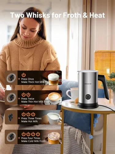Miniatura 5 de Keenstar Espumador de leche eléctrico, vaporizador de leche automático 4 en 1, máquina de espuma caliente o fría para café con leche, capuchino