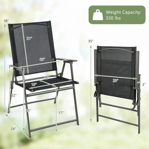 Miniatura 3 de Giantex Juego de 2 sillas plegables para patio, sillas de césped al aire libre con marco de metal a prueba de óxido, sillas de comedor portátiles